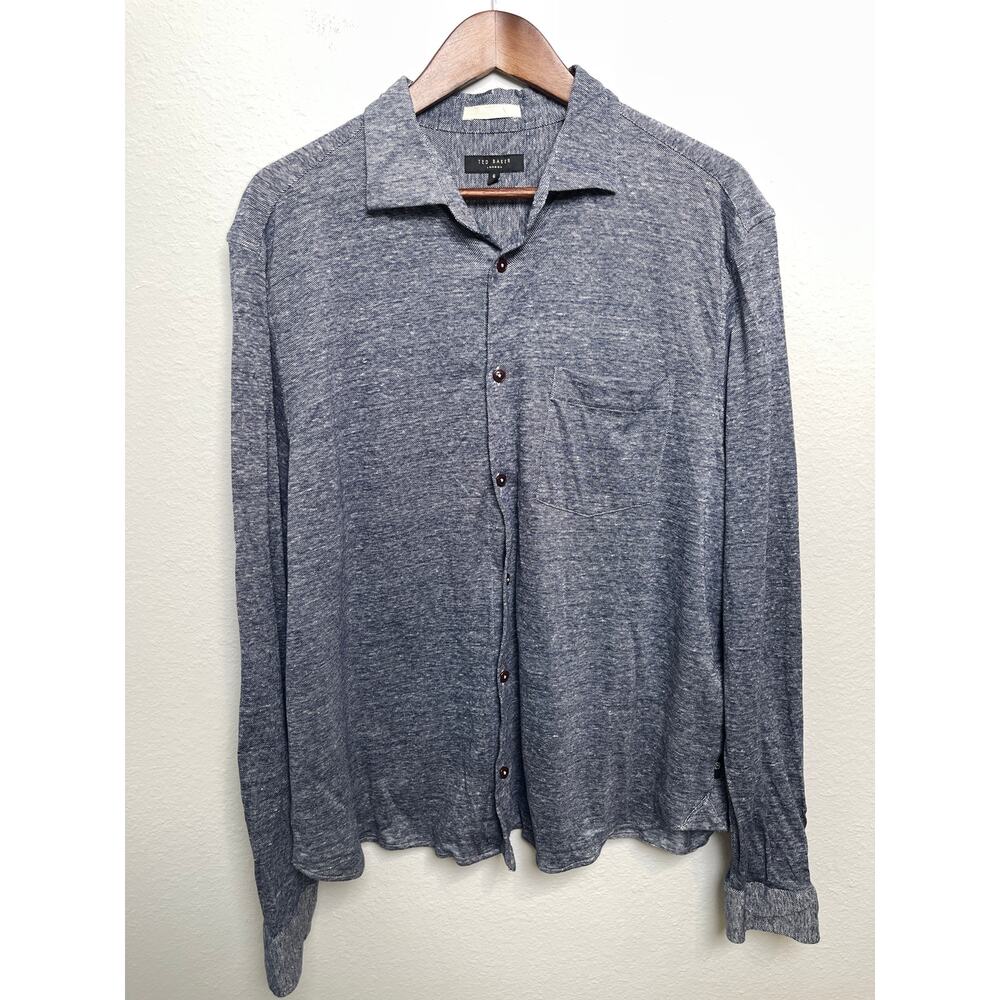 Ted Baker London Women’s Button Up Shirt Size 6 Blue Knit Long Sleeve Blouse